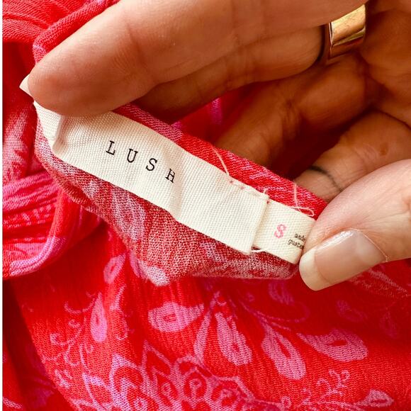 Lush Red & Pink Scoop Neck Open Tie Back Floral Print Boho Midi Sun dress S - Picture 8 of 13